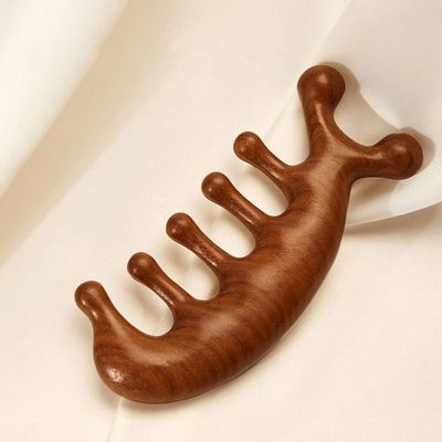 Herramienta de relajación del cuero cabelludo Cabeza de sándalo Peinillo de masaje Gua Sha para el crecimiento del cabello y el dragado meridiano de cuerpo completo