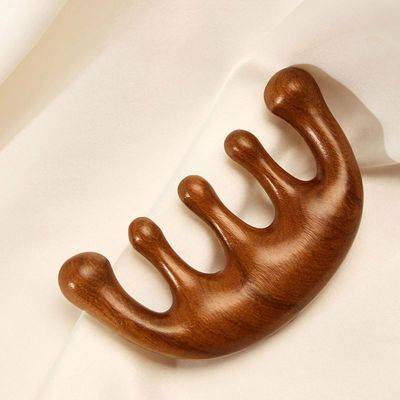 Herramienta de relajación del cuero cabelludo Cabeza de sándalo Peinillo de masaje Gua Sha para el crecimiento del cabello y el dragado meridiano de cuerpo completo
