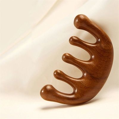 Herramienta de relajación del cuero cabelludo Cabeza de sándalo Peinillo de masaje Gua Sha para el crecimiento del cabello y el dragado meridiano de cuerpo completo
