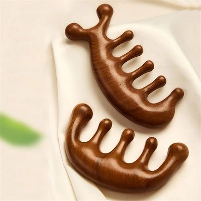Herramienta de relajación del cuero cabelludo Cabeza de sándalo Peinillo de masaje Gua Sha para el crecimiento del cabello y el dragado meridiano de cuerpo completo