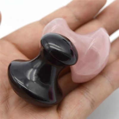 Obsidiano portátil y cuarzo rosa con forma de hongo Gua Sha equipo de masaje con certificación ISO9001