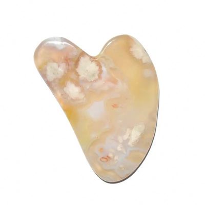 Flor de cerezo Ágata Forma de corazón Gua Sha Tabla de masaje de cuidado de la piel Herramienta para fisioterapia infrarroja