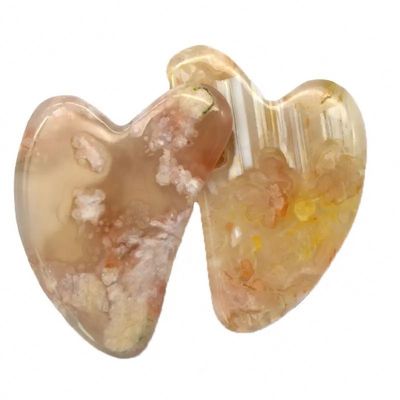Flor de cerezo Ágata Forma de corazón Gua Sha Tabla de masaje de cuidado de la piel Herramienta para fisioterapia infrarroja