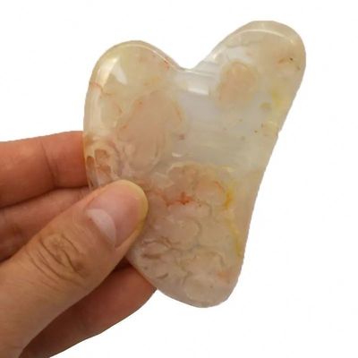 Flor de cerezo Ágata Forma de corazón Gua Sha Tabla de masaje de cuidado de la piel Herramienta para fisioterapia infrarroja