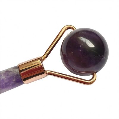 Logotipo personalizado disponibleRoller de jade natural de amatista de cuarzo púrpura Roller de masaje facial para belleza de cara pequeña