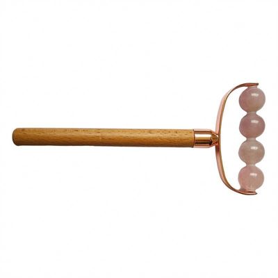 Masajeador facial portátil de cuarzo rosa de cabeza única Facial antiarrugas rodillo mango de madera