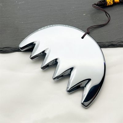 Masaje corporal Plata Seis dientes Terahertz Gua Sha Junta Peinado para el cuero cabelludo Guasha Energía Piedra Masajeador de cabeza Salón de belleza
