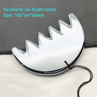 Masaje corporal Plata Seis dientes Terahertz Gua Sha Junta Peinado para el cuero cabelludo Guasha Energía Piedra Masajeador de cabeza Salón de belleza