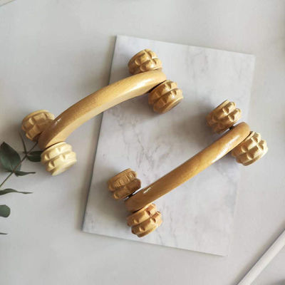 Cuatro carretillas de rodillos de madera sólida portátiles con manija de masaje muscular y herramienta manual de cuidado de la salud corporal de Guasha