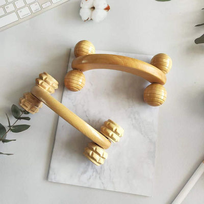 Cuatro carretillas de rodillos de madera sólida portátiles con manija de masaje muscular y herramienta manual de cuidado de la salud corporal de Guasha