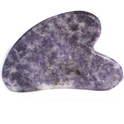 Equipo de masaje corporal Forma de corazón natural Piedra púrpura Gua Sha Tabla de raspado para relajación muscular y Spa de salud de la piel