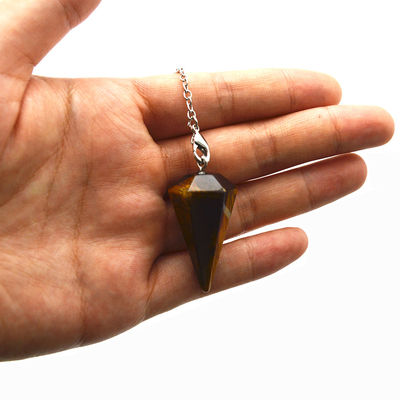 Exquisito ojo de tigre natural chakra péndulo colgante de cristal collar para hombres y mujeres bohemia