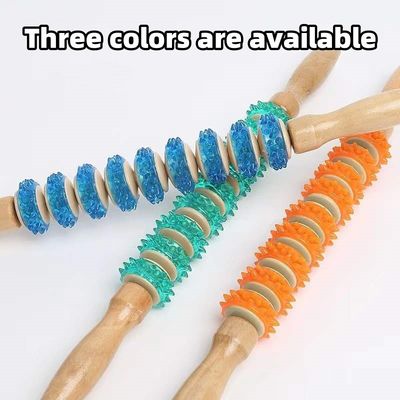 Musculos del cuerpo Roller de masaje anti celulitis Pérdida de peso Relajación de cuerpo completo Herramientas de masaje de terapia de madera Roller de PVC de nueve ruedas