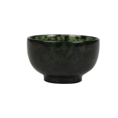 Tipo de grabado 100% de cuenco de jade natural chino de jade verde oscuro cuenco de jade tallado a mano para mejoras de decoración del hogar