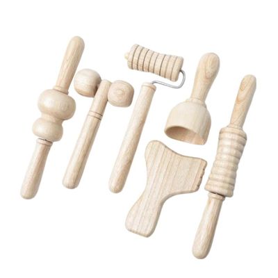 Marrón de madera sólida Mini masajista rodillo bastón de masaje con mango de seis piezas conjunto Guasha cuerpo auto salud herramienta de cuidado de la piel Spa