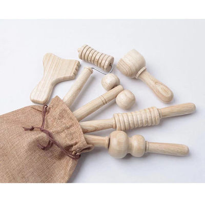 Marrón de madera sólida Mini masajista rodillo bastón de masaje con mango de seis piezas conjunto Guasha cuerpo auto salud herramienta de cuidado de la piel Spa