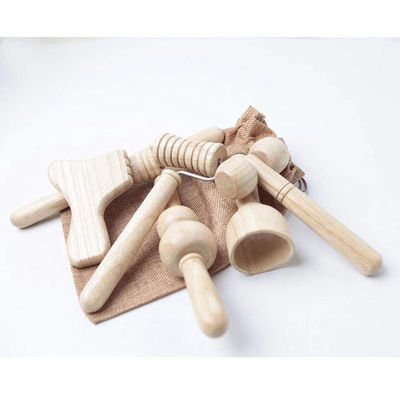Marrón de madera sólida Mini masajista rodillo bastón de masaje con mango de seis piezas conjunto Guasha cuerpo auto salud herramienta de cuidado de la piel Spa