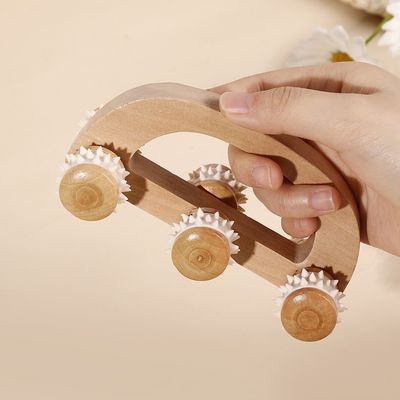 Household Trolley de masaje de madera maciza de seis ruedas con mango manual Guasha herramienta de cuidado de la salud del cuerpo relajación de la belleza masajista masaje del cuerpo