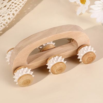 Household Trolley de masaje de madera maciza de seis ruedas con mango manual Guasha herramienta de cuidado de la salud del cuerpo relajación de la belleza masajista masaje del cuerpo