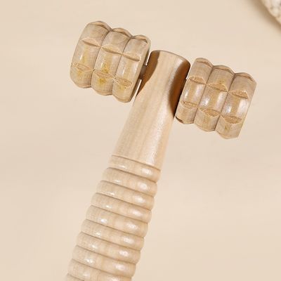Logotipo personalizado disponible en madera marrón, bastón de masaje de doble rodillo para el cuidado de la propia salud y el tratamiento manual del cuerpo de Guasha