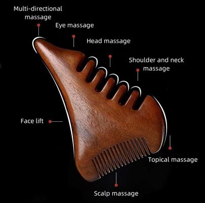 Gua Sha de madera de sándalo natural marrón Peinillo de masaje para el cuero cabelludo Herramienta de Guasha de madera para la cabeza Cuerpo relajar Masajista Cuidado de la salud del cabello Belleza