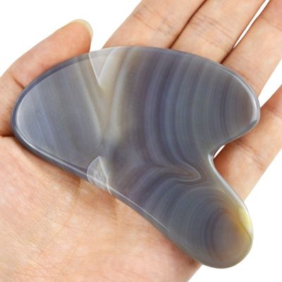 Herramientas de masaje Cuidado de la piel Facial Guasha con 100% de verdadero Agate Gris Natural Facial Guasha Herramienta y Gris Jade Gus Sha Stone Masajador