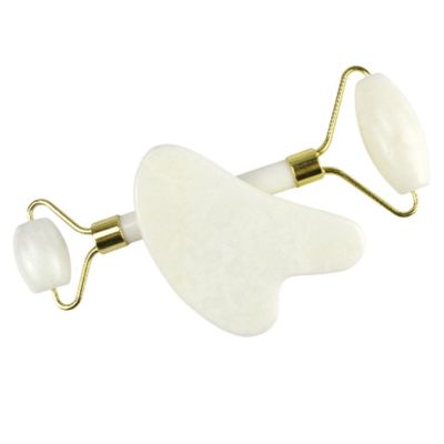 Masajista corporal de piedra blanca de jade natural Gua Sha Scraping Board Guasha Face Roller Gift Box Set Spa Massage Tool Cuidado de la piel
