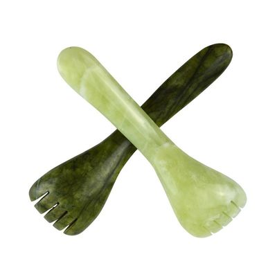 Logotipo personalizado disponible verde claro Xiuyan Jade Gua Sha forma de cuchara Pluma de acupuntura para ojos Acupuntura Cuchara masajista