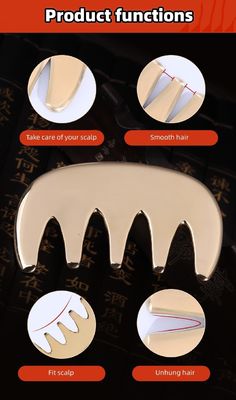 Herramientas de masaje Guasha de cobre Metal Cabello de latón Guasha peine de acupuntura Aparato de punta de escalpe para la cabeza peine de acupuntura
