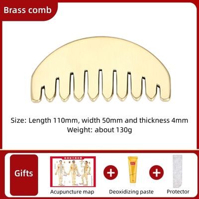 Equipo de masaje de cabeza de oro de latón puro Guasha Masajeador facial natural Peinillo de dientes anchos para relajación y tabla de raspado