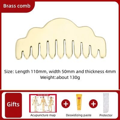 Equipo de masaje de cabeza de oro de latón puro Guasha Masajeador facial natural Peinillo de dientes anchos para relajación y tabla de raspado