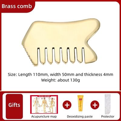 Equipo de masaje de cabeza de oro de latón puro Guasha Masajeador facial natural Peinillo de dientes anchos para relajación y tabla de raspado