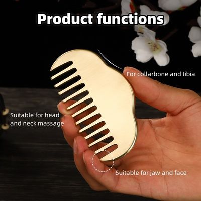 Oro de dientes finos de latón natural Gua Sha tabla de masaje del cuero cabelludo peine de masaje Guasha piedra cabeza masajeador de cabello cuidado de la salud herramienta de belleza hogar