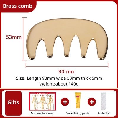 Cuadro de masaje corporal de cinco dientes de latón natural Cuero cabelludo Guasha Herramienta de cabeza Masajista de cabello Salón de salud Salón de belleza