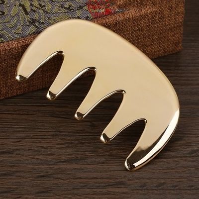 Cuadro de masaje corporal de cinco dientes de latón natural Cuero cabelludo Guasha Herramienta de cabeza Masajista de cabello Salón de salud Salón de belleza