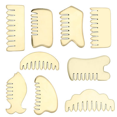 Masaje muscular Oro Gua Sha herramienta de tablero para el latón natural Guasha Piedra de la cabeza masajeador de cabello Salón de belleza