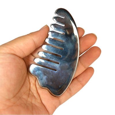 Cuerno de plata en forma de acero inoxidable Gua Sha Cuero cabelludo Peinado de masaje Guasha Cabeza de piedra Masajista de cabello Salón de belleza