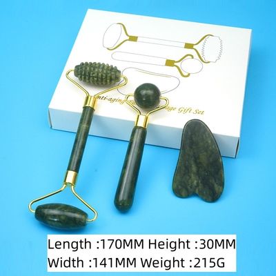 2024 Black Jade Roller Gua Sha Set para masaje corporal y cuidado facial natural de la piel de doble cabeza