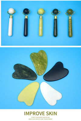 2024 Black Jade Roller Gua Sha Set para masaje corporal y cuidado facial natural de la piel de doble cabeza
