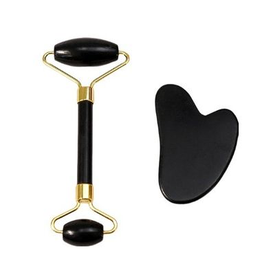 Escarabajo corporal Logotipo personalizado disponibleRoller de masaje facial de piedra blanca negra natural Guasha Set de rodillos de jade negro para masaje