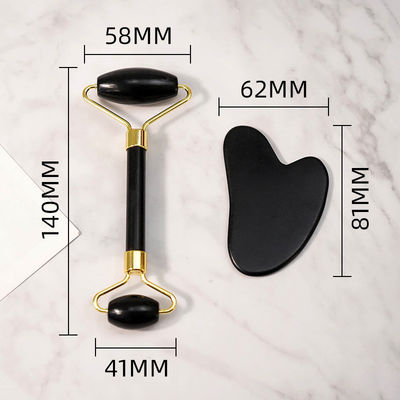 Escarabajo corporal Logotipo personalizado disponibleRoller de masaje facial de piedra blanca negra natural Guasha Set de rodillos de jade negro para masaje