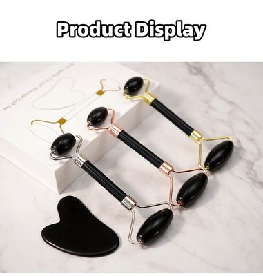 Escarabajo corporal Logotipo personalizado disponibleRoller de masaje facial de piedra blanca negra natural Guasha Set de rodillos de jade negro para masaje