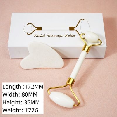 Logotipo personalizado DisponibleRoller de Jade Blanco y Guasha Set para Masaje Facial Gua Sha Con Caja de Regalo para los músculos del cuerpo