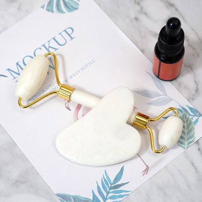 Logotipo personalizado DisponibleRoller de Jade Blanco y Guasha Set para Masaje Facial Gua Sha Con Caja de Regalo para los músculos del cuerpo