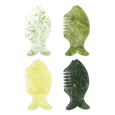 Equipo de masaje para la cabeza 2024 Producto Xiuyan Jade Comb Guasha Jade Stone Scraping Masaje en verde y amarillo