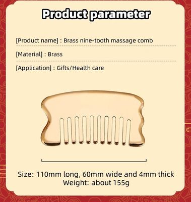 Herramienta de masaje de cabeza de masaje de músculo Logotipo personalizado Herramienta de masaje de cuero cabelludo Cuadrado de latón Gua Sha Comb Metal de cobre Gua Sha Comb
