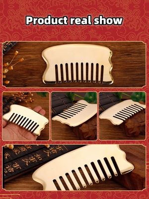 Herramienta de masaje de cabeza de masaje de músculo Logotipo personalizado Herramienta de masaje de cuero cabelludo Cuadrado de latón Gua Sha Comb Metal de cobre Gua Sha Comb