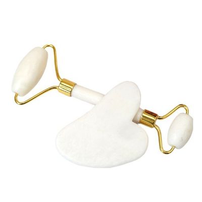 Herramienta para el cuidado de la piel piedra de jade blanca natural Gua Sha Scraping Board Guasha Face Roller Box Gift Set para masaje de músculos del cuerpo