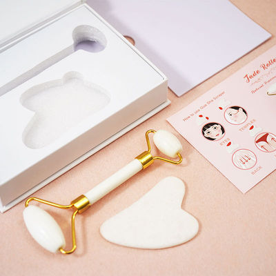 Herramienta para el cuidado de la piel piedra de jade blanca natural Gua Sha Scraping Board Guasha Face Roller Box Gift Set para masaje de músculos del cuerpo