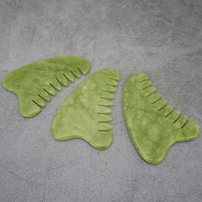 Propiedades Equipo de masaje para la cabeza Jade verde natural Gua Sha Masajeador de la cabeza Peinado de masaje linfático para el cuidado de la salud del cabello
